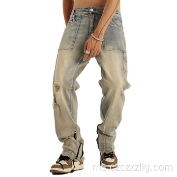 Autumn dan Musim Sejuk Retro Zipper Trendy Brand Jeans
